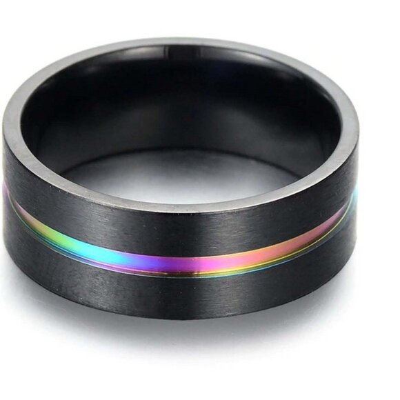 Milo Ring - Men's Black Titanium - Rainbow Stripe - Picture 4 of 7